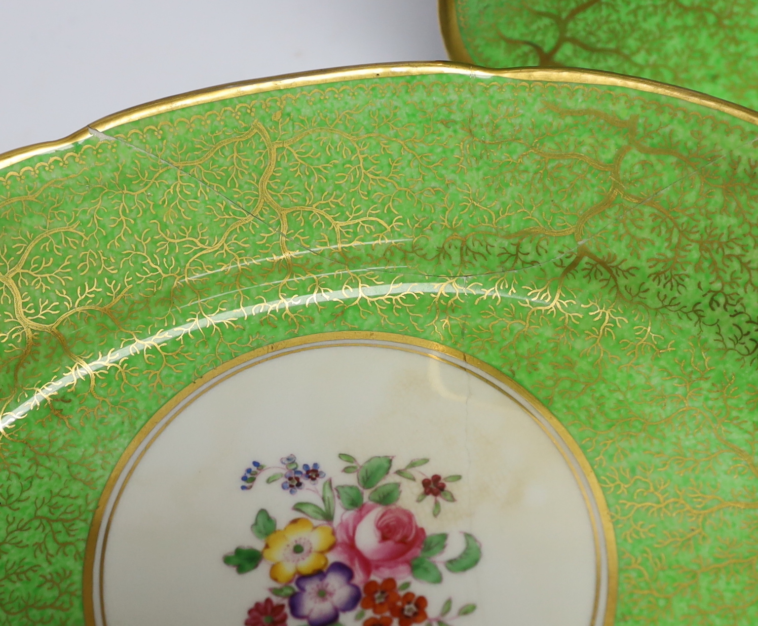 A Chelson China floral part dessert set, manufactured for Harrods, largest 26cm wide